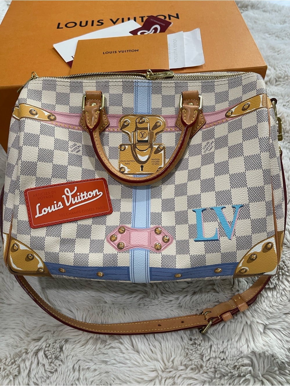 Louis Vuitton Damier Azur Trunks limited Edition Speedy Bandoulière 30